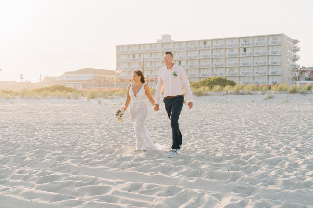 Bride and Groom portraits on Cape May Beach