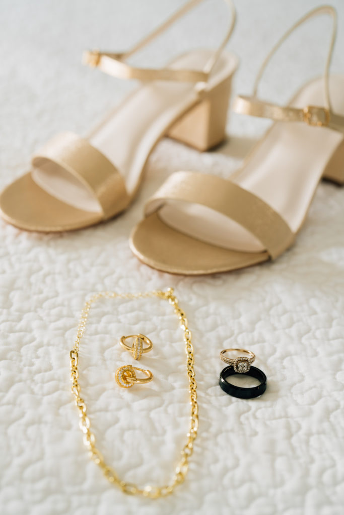 Bride details - shoes, necklace, earrings, rings