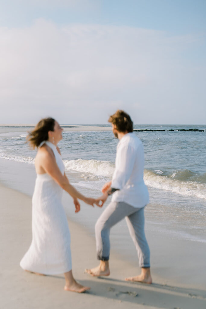 Carefree engagement session on the beach in New Jersey