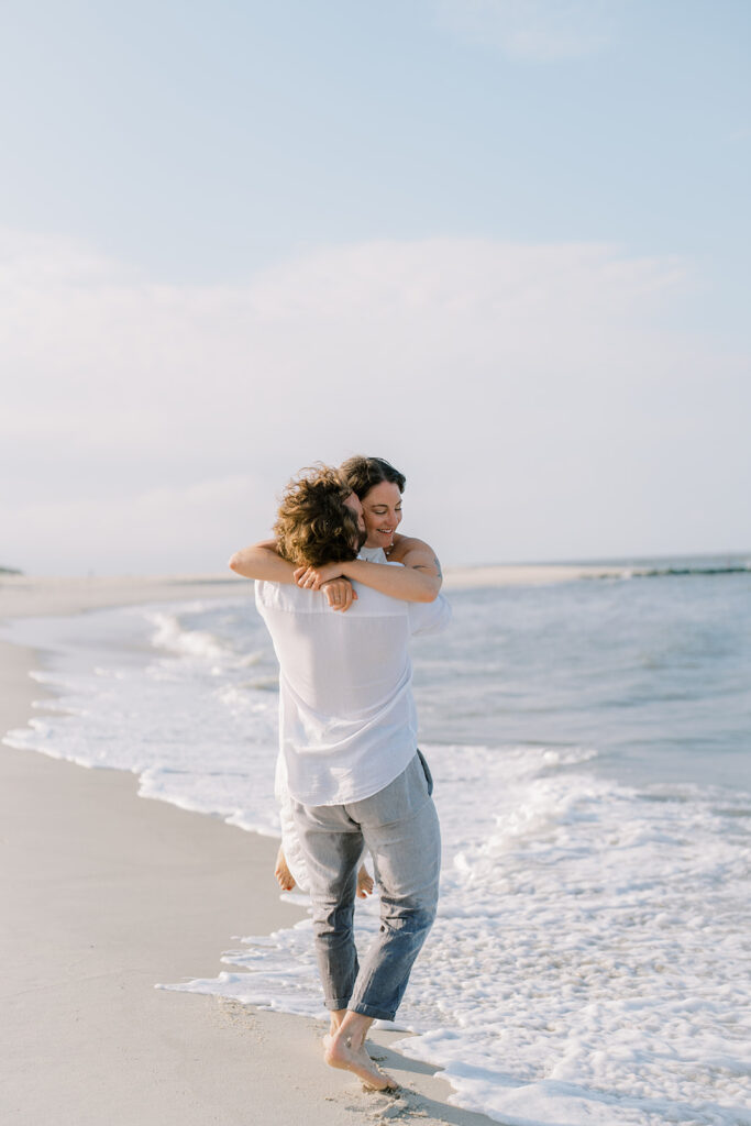 Carefree engagement session on the beach in New Jersey